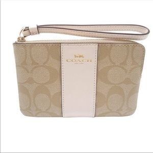 COACH CORNER ZIP WRISTLET SIGNATURE LEATHER CANVAS